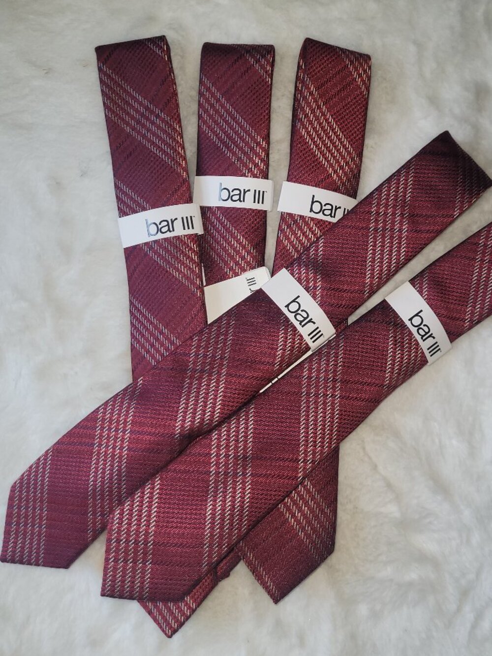 Bar III Mens Meadow Plaid Tie Burgundy OS